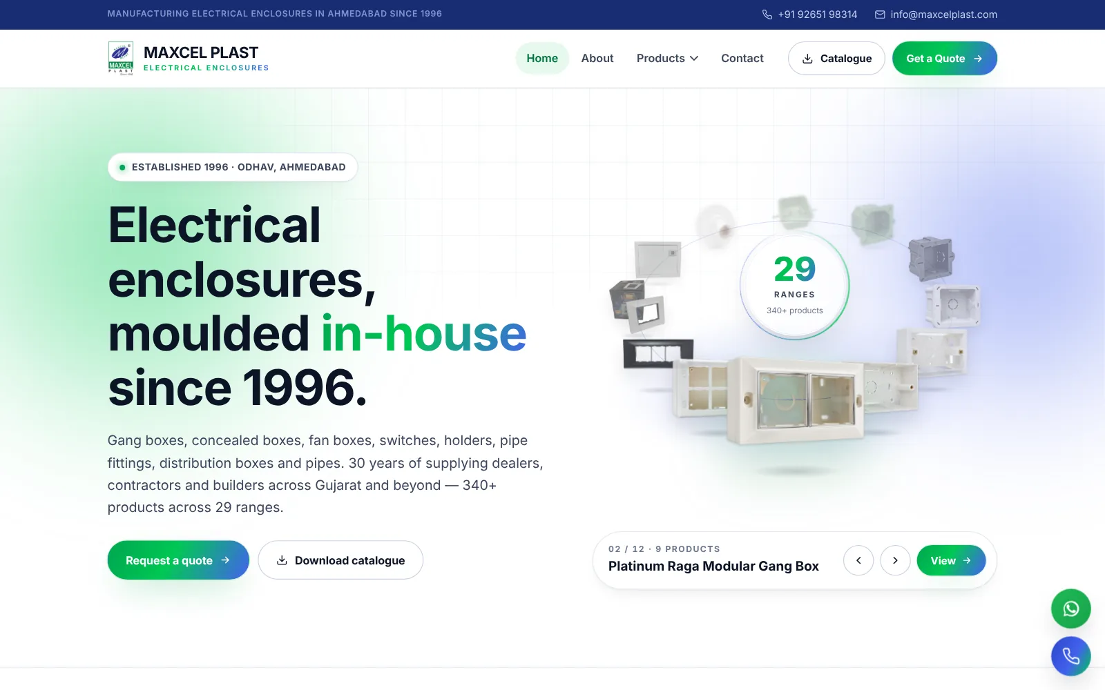 Maxcel Plast: B2B product website homepage